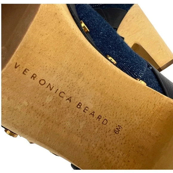 Veronica Beard Dacey Buckle Platform Clogs Eclipse Blue Denim Mules Slip On 6 - Picture 11 of 12